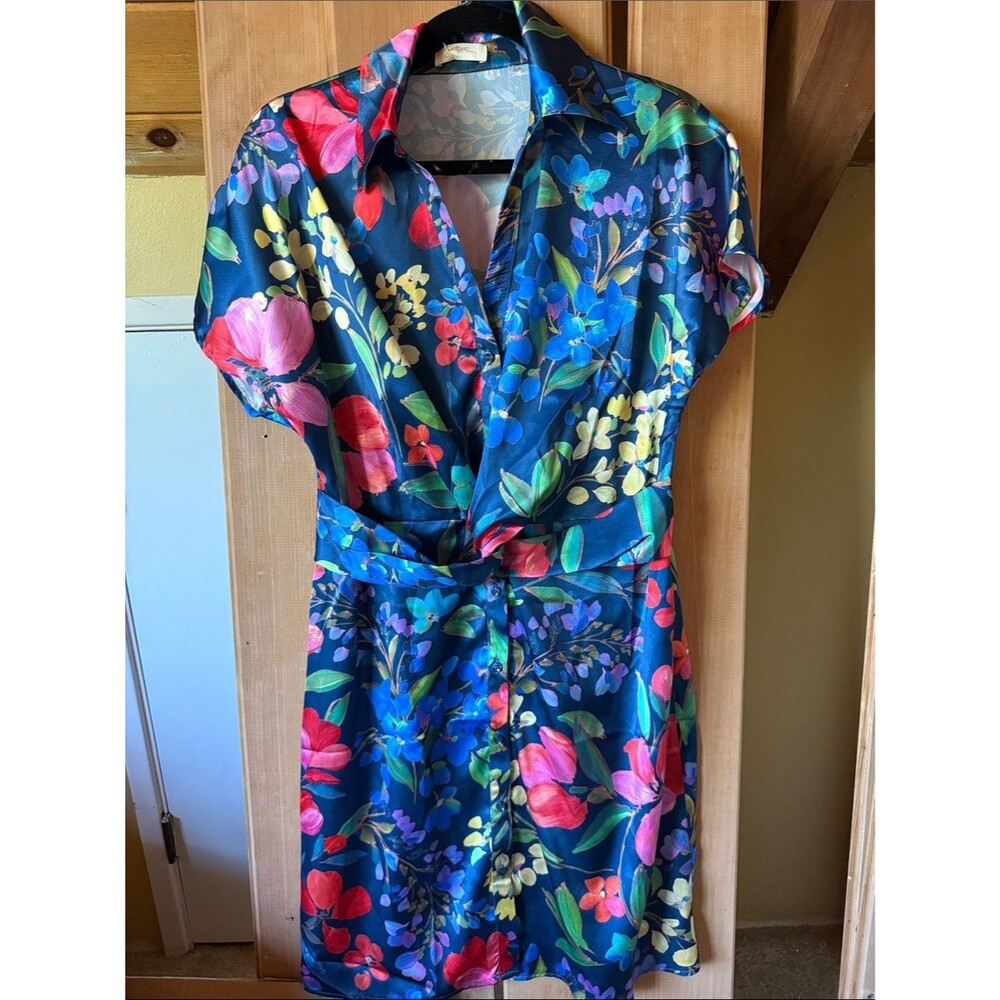 Gottex Navy Floral Button-Front Dress - Picture 3 of 7